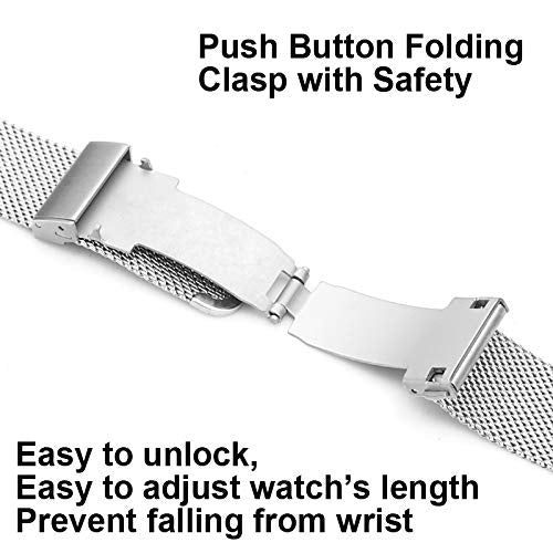 [Australia - AusPower] - smaate Mesh Watch Band Compatible with YAMAY 022 and AGPTEK LW11 Smartwatch, Mesh Milanese Replacement strap for Women, Folding Clasp with Safety, Stainless Steel, Quick Release Black 