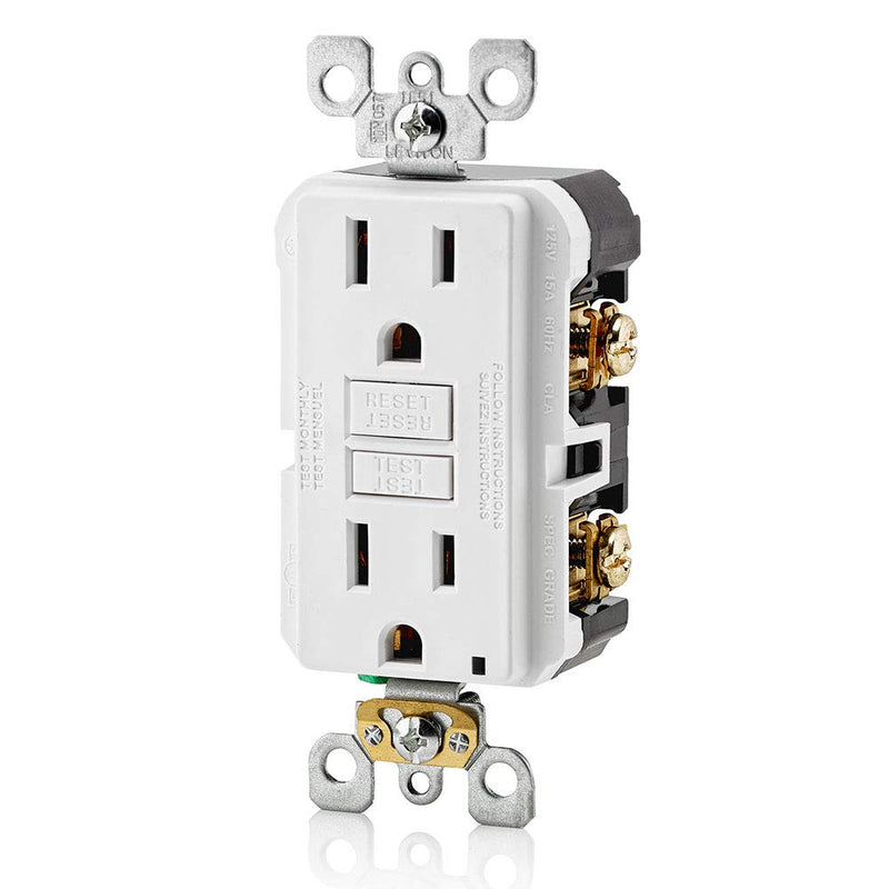 [Australia - AusPower] - Leviton GFNT1-W Self-Test SmartlockPro Slim GFCI Non-Tamper-Resistant Receptacle with LED Indicator, Wallplate Included, 15-Amp, White 15 Amp 