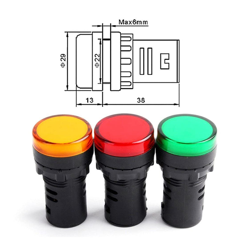 [Australia - AusPower] - Baomain LED Indicator Pilot Light L22 DC 12V 20mA Green Red Yellow Indicator lamp 3 Pieces 