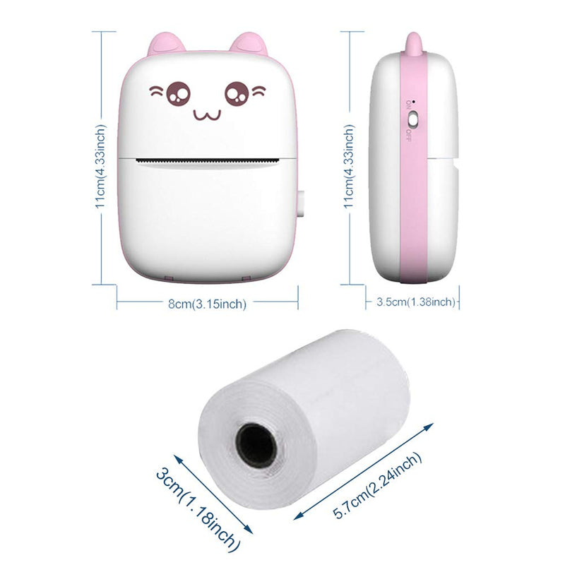 [Australia - AusPower] - beiyoule Mini Thermal Printer,200DPI Wireless Bluetooth BT 4.0 Photo Printer, Label Memo Receipt Paper Portable Smart Thermal Printer （with 1 Roll Thermal Paper） Pink 