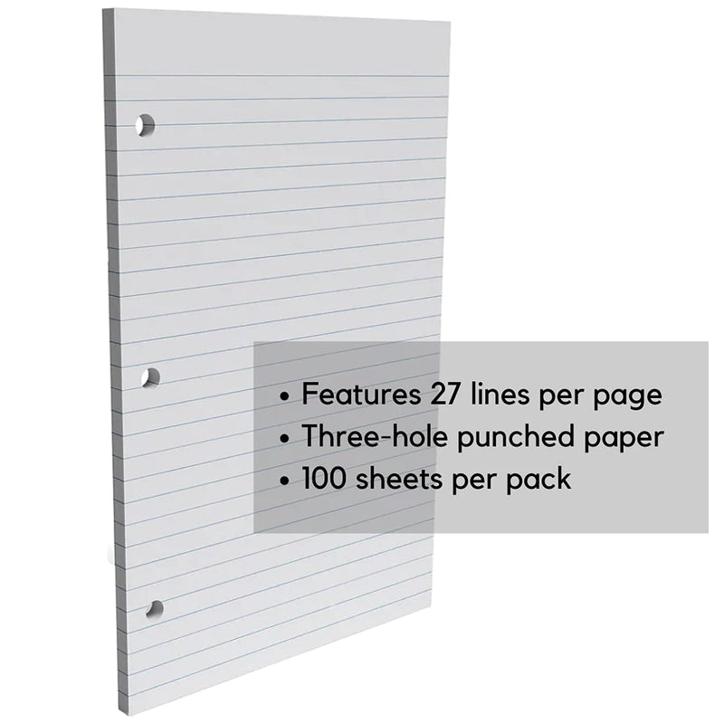[Australia - AusPower] - 1InTheOffice College Ruled Filler Paper, 5.5 x 8.5 Mini Binder Filler Paper, White, 100 Sheets/Pack 