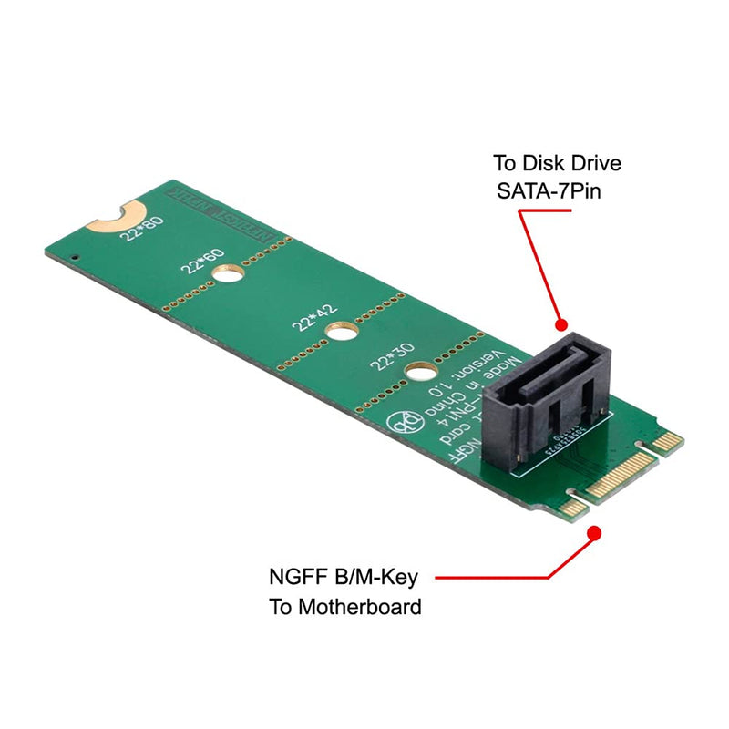 [Australia - AusPower] - NFHK Motherboard NGFF B/M-Key M.2 to Vertical SATA 7pin Hard Disk Drive SSD PCBA Extension Adapter Green B/M-key to 1 SATA 