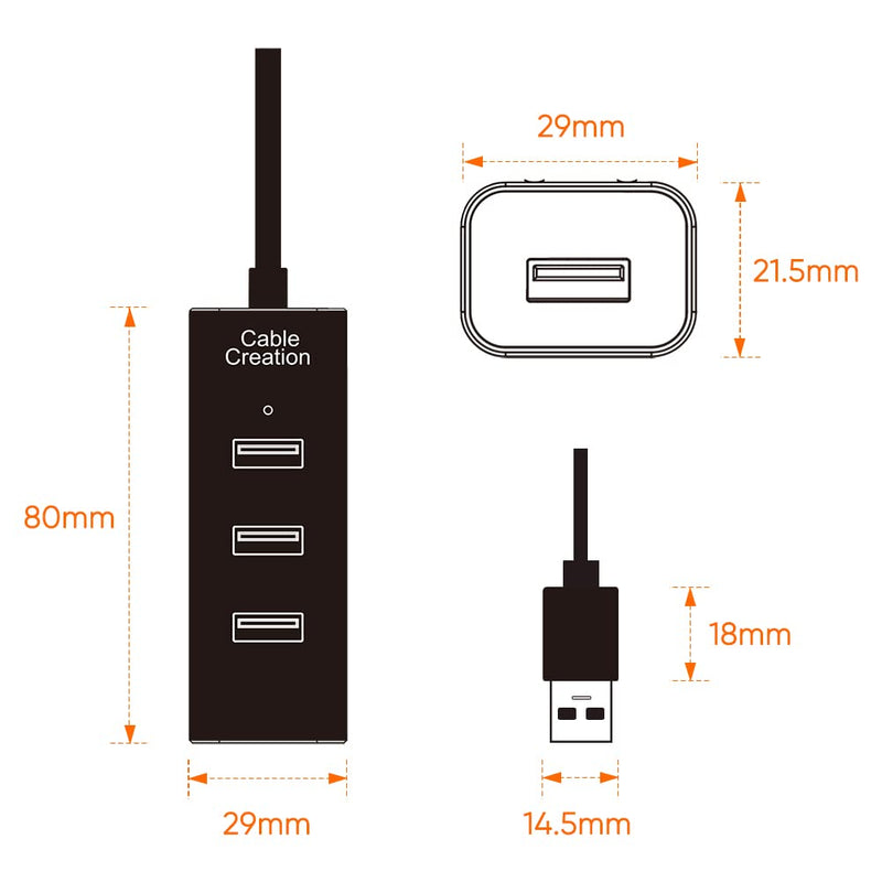 [Australia - AusPower] - CableCreation 4-Port USB 3.0 Hub with 4.9 Feet Extension Long Cable, 5Gbps Data Rate for MacBook Pro, iMac, PC, Laptop, USB Flash Drives, Surface Pro, XPS, Aluminum Black, 1.5M 4-Port USB +4.9ft 