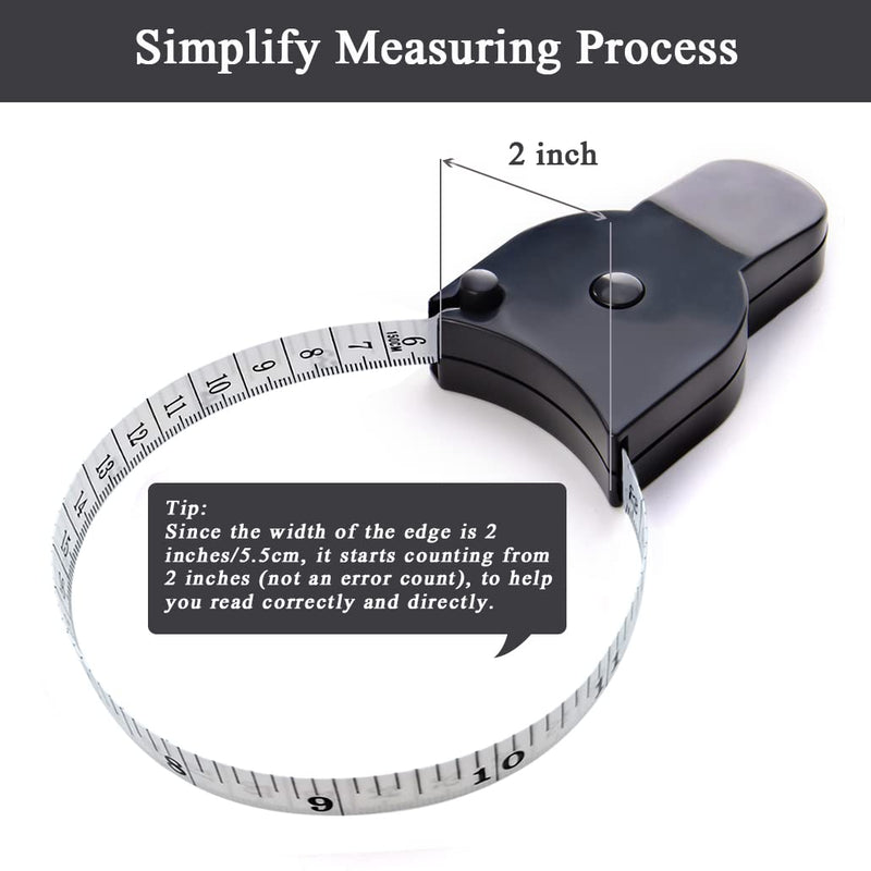 [Australia - AusPower] - Body Measuring Tape, Tape Measure for Body Measuring, Retractable Body Measurement Soft Cloth Fabric Tape Kit for Weight Loss, Lock Pin and Push Button, 60 inch/150cm Black, White 