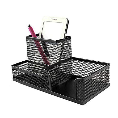 [Australia - AusPower] - Mesh Desk Office Organizer for Paper Clip, Mesh Desk Organizer, 3 in 1 Metal Pen Holder Office Supplies Caddy for Paper Clip, Sticky Note, Pen(3 Compartments, Black) by Corner Cabin 