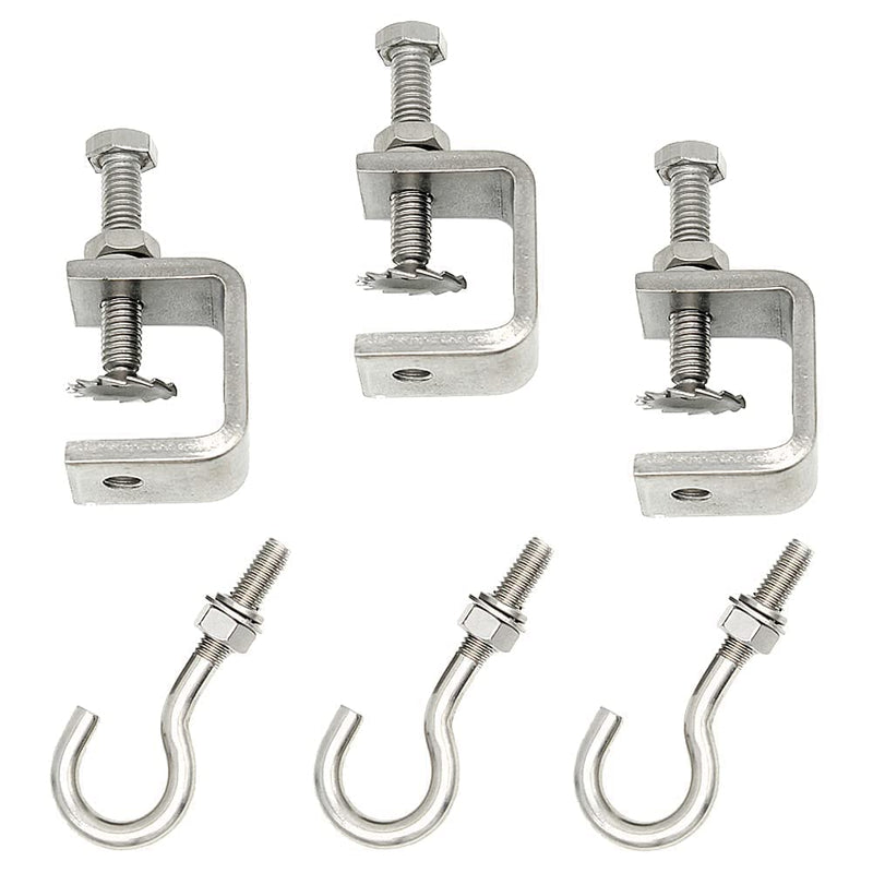 [Australia - AusPower] - C Clamp Stainless Steel, Beam Clamp; C Clamps.Comes with Stainless Steel Hooks That Can Withstand 100 Pounds of Static Gravity (3Pcs) (Toothed platen) Toothed platen 