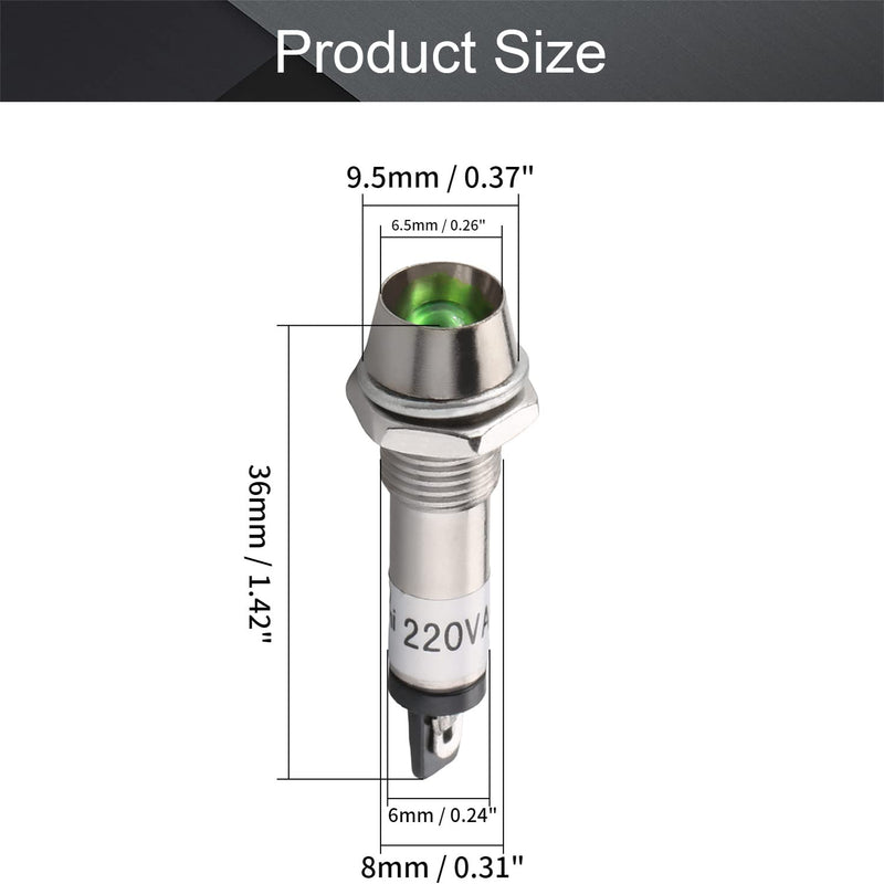 [Australia - AusPower] - Othmro Signal Indicator Dash Light DC 220V, Neon LED Bulbs XD8-1 Green, 36mm 1.42inch Metal Shell Panel Mount Signal Pilot Dash Directional Lights 8pcs 