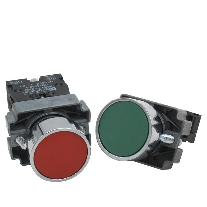 [Australia - AusPower] - mxuteuk 2pcs 22mm Momentary Push Button Switch SPST Red (1 NC) Green (1 NO) 660V 10A,1 Year Warranty HB2-BA-RG 