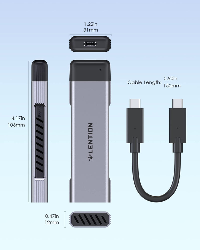 [Australia - AusPower] - LENTION USB C to NVMe & SATA M.2 SSD Enclosure, USB 3.1 Gen 2 M Key & B&M Key Hard Drive Adapter, Supports UASP for SSD Size 2280/2260/2242/2230, Compatible Mac OS, Windows, More (CB-C9E, Space Gray) 