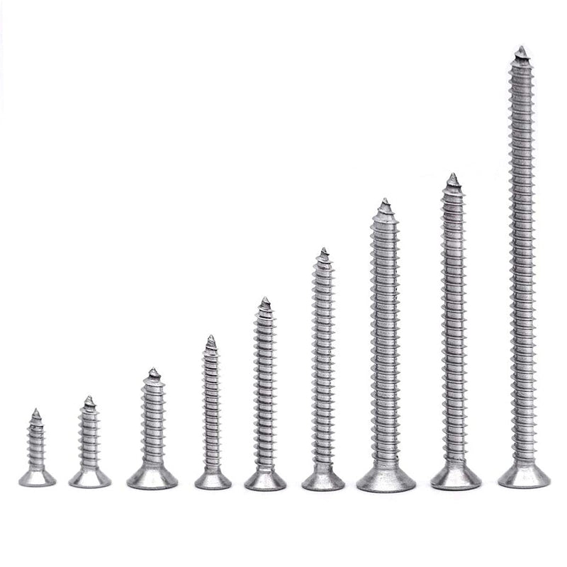 [Australia - AusPower] - #6 X 5/8" Stainless Steel Wood Screw 100 pcs - Flat Head Self Tapping Screw Metal Screws, Pointed Tail, Full Thread #6 X 5/8" 