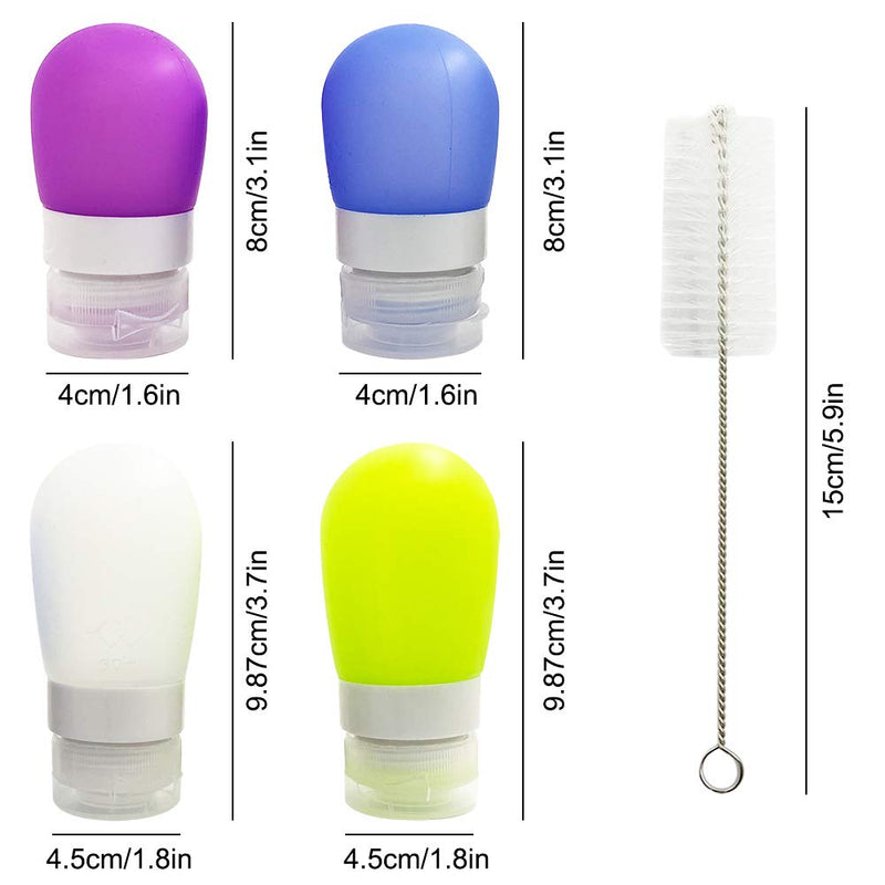 [Australia - AusPower] - 4 pcs Squeeze Salad Dressing Bottles, FineGood 1.3oz and 2 oz. Portable Sauce Containers, Leak Proof Food Storage Condiment Bottles, Comes with 2 pcs Cleaning Brushes - 4 Colors 