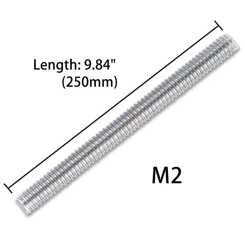 [Australia - AusPower] - Buefall 304 Stainless Steel M2-0.4 Fully All Threaded Rod Studs, 250mm Length Long Metric Thread Screws, Right Hand Threads Rods (Pack of 2) M2x250mm 2pcs 