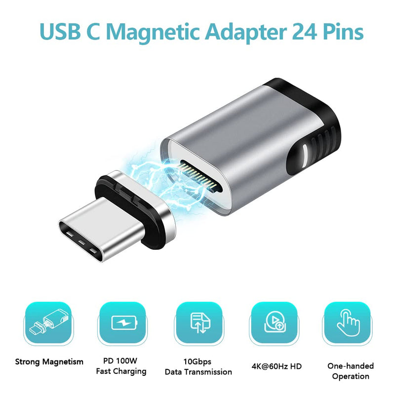 [Australia - AusPower] - USB C Magnetic Adapter Straight 24 Pins + USB C to USB Adapter Magnetic C Connector Support Data Transfer Compatible with MacBook Pro/Air/ Type C Devices 