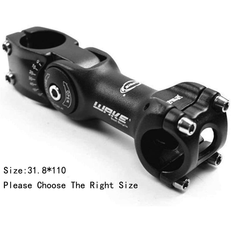 [Australia - AusPower] - Wake MTB Stem 31.8 90mm 110mm 0 60 Degree Adjustable Bike Stem Mountain Bike Stem Short Handlebar Stem for Most Bicycle, Road Bike, MTB, BMX, Cycling (Aluminum Alloy, Lightweight, Black) 31.8*110 
