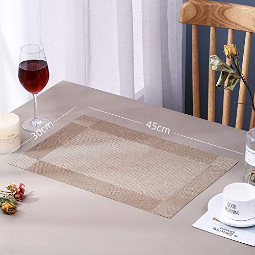 [Australia - AusPower] - FGSAEOR Placemats Place Mats for Kitchen Dining Table, Heat-Resistant StainAnti-Skid Washable PVC Table Mats, Easy to Cleaning Woven Vinyl Dinner Mats (Gold, 6 Pack) Gold 
