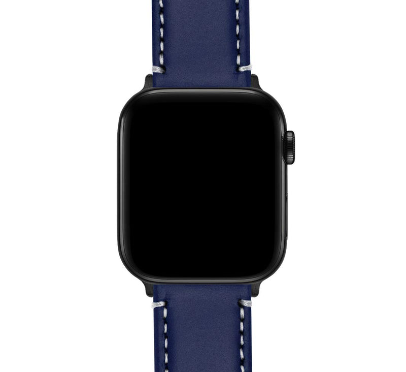 [Australia - AusPower] - Barton Top Grain Leather Watch Bands Compatible with All Apple Watch Models - Series 7, 6, 5, 4, 3, 2 & 1 - Size 38mm, 40mm, 42mm or 44mm Small Apple Watch (38mm or 40mm) Navy Blue Leather / White Stitching (Black Hardware) 