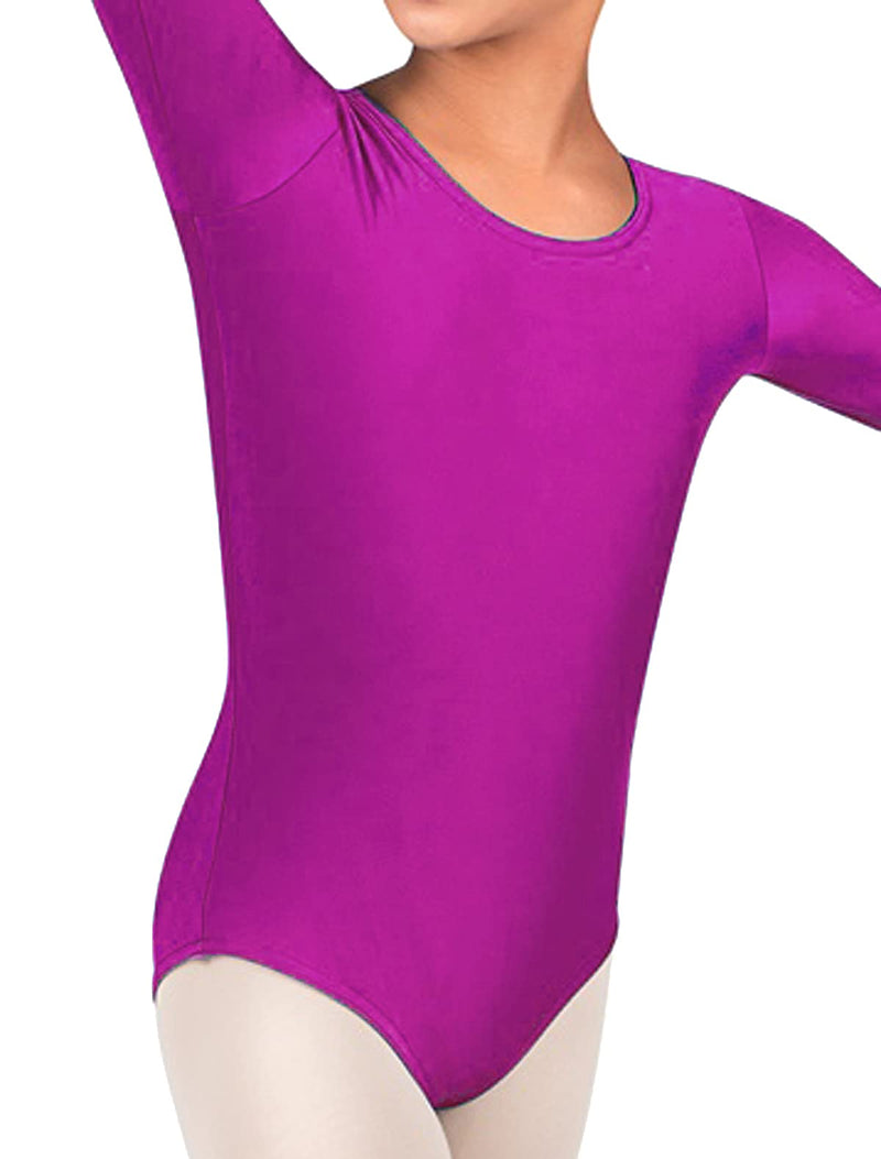 [Australia - AusPower] - Kids Childrens Girls Leotard Long Sleeve Dance Ballet Gymnastics Basic Stretch Purple 3-4T 