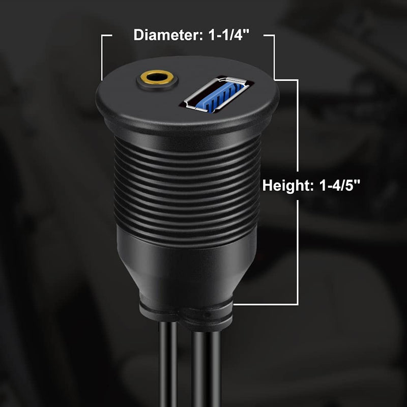 [Australia - AusPower] - BATIGE USB 3.0 & 3.5mm Car Mount Flush Cable 3.5mm + USB3.0 AUX Extension Dash Panel Waterproof Mount Cable for Car Boat and Motorcycle - 3ft 