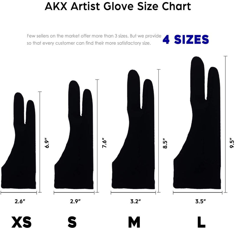 [Australia - AusPower] - AKX Artist Glove Large - 2 Pack Palm Rejection Drawing Glove for Graphic Tablet, iPad - Smudge Guard, Reduce Friction, 2-Finger, Elastic Lycra, Good for Left and Right Hand, Black | AK-02 L 2 Finger, Black 