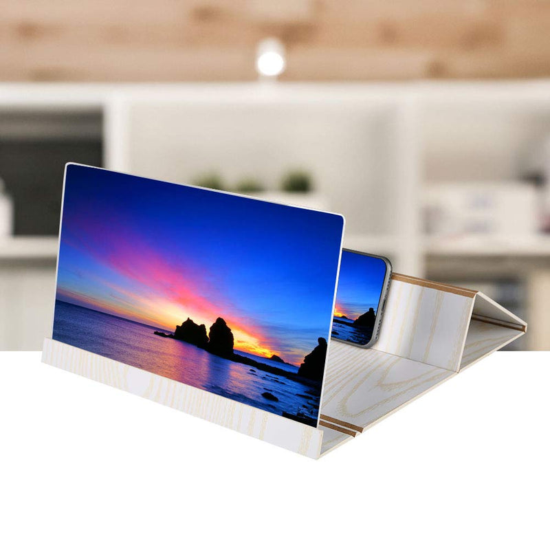 [Australia - AusPower] - 12'' Screen Magnifier Smartphone Magnifying Glass, Anti-Radiation Enlarger Screen for Mobile Phone, Movie Video Screen Amplifier with Wood Grain Stand Bracket Foldable Stand Holder for iPhone(White) 