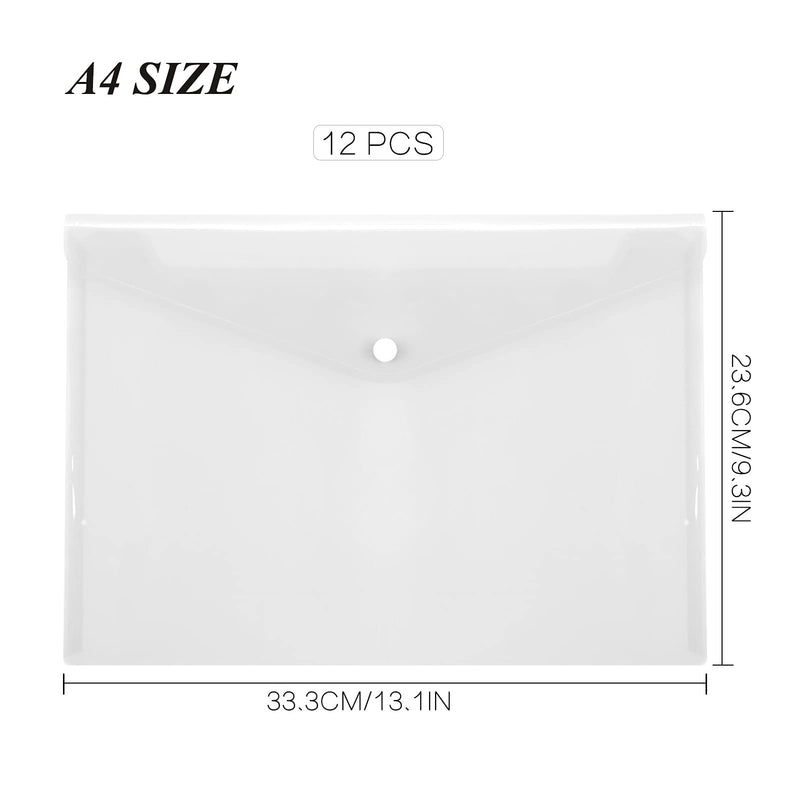 [Australia - AusPower] - Toplive File Folders,12 Packs Plastic Envelopes Clear A4 Letter Size Waterproof Poly Envelopes Folders with Snap Closure for Office School Supplie 