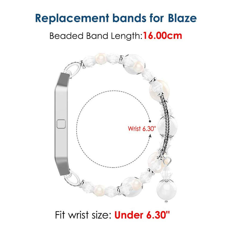 [Australia - AusPower] - Simpeak Fashion Elastic Band Compatible with Fitbit Blaze Smartwatch Fitness, Large(7.28") Handmade Beaded Jewelry Bracelet Band Strap Replacement for Fit bit Blaze Women, White 
