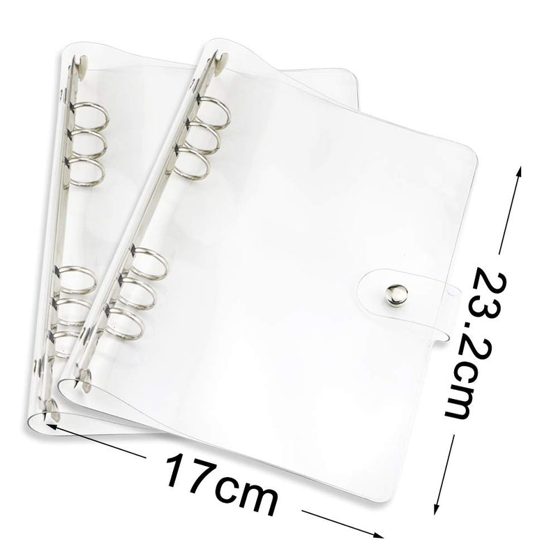 [Australia - AusPower] - Newbested 2 Pack A5 Transparent Soft PVC 6 Holes Binder Notebook Covers,Snap Button Closure Refillable Notebook Round Ring Binder Cover Protector(Paper Not Included) 