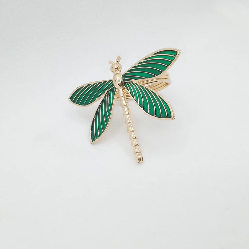 [Australia - AusPower] - CPELLESSE 6 Pack Gold Napkin Ring Dragonfly Napkin Rings Holders Insect Napkin Rings Buckle for Thanksgiving,Christmas, Family Gather, Table Decoration Rings (Green) Green 