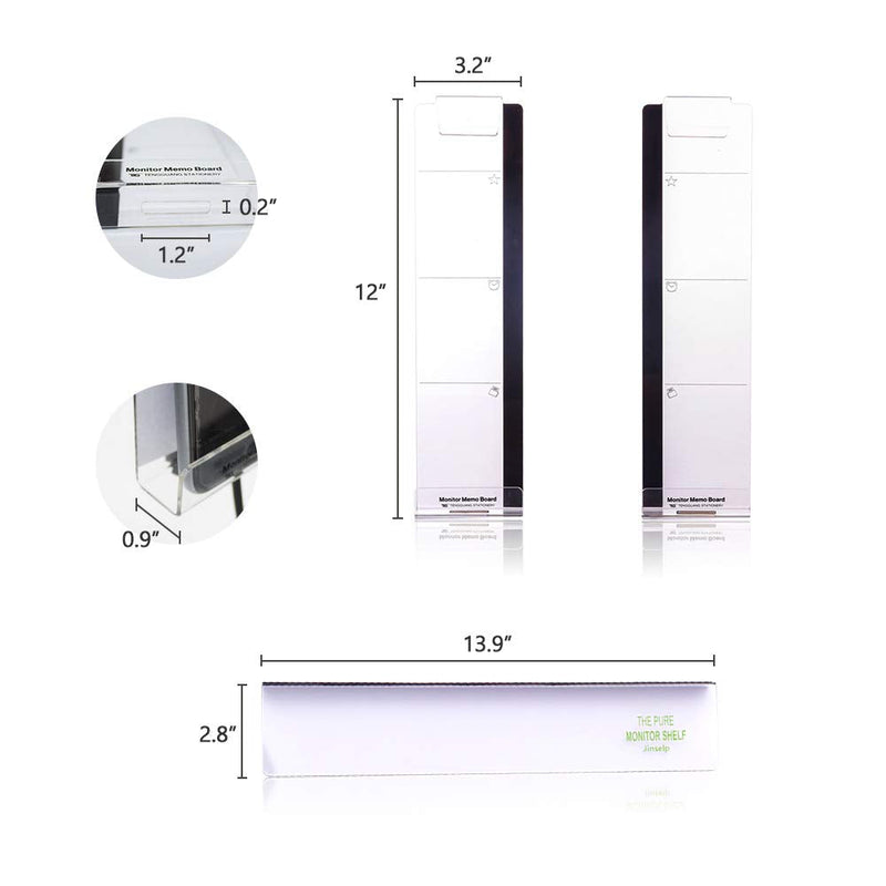 [Australia - AusPower] - DailyTreasures Acrylic Monitor Memo Board, 2pcs Computer Monitor Side Panel(Left+Right),1pcs Message Memo Pad Shelve + 4Pcs Sticky Notes & 1 Sheet Index Tab for Office Home Desk Organizer Phone Holder 