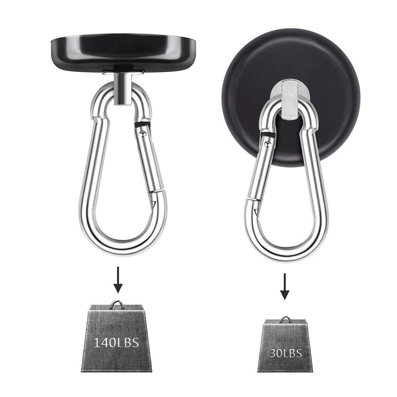 [Australia - AusPower] - Ant Mag Magnetic Hooks 140LBS Heavy Duty Neodymium Magnet with Carabiner Hook for Hanging for Kitchen Cruise Ship Refrigerator Grill Office Locker (2 Pack Black) Small Package 2PCS 