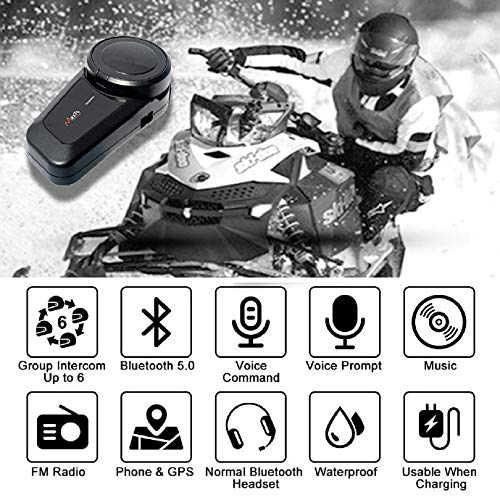 [Australia - AusPower] - Motorcycle Bluetooth Intercom with FM Radio, 5.0 Bluetooth Motorcycle Helmet Bluetooth Headset Communication With Noise Cancellation Up to 6 Riders with Noise Cancellation, FM, Waterproof (1set) 1 Pack 