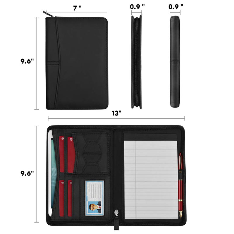 [Australia - AusPower] - DAKX Padfolio for Women&Men, Zippered Business Portfolio, Leather Padfolio Portfolio Binder 5.3 x 8 inch Writing Pad, Black 