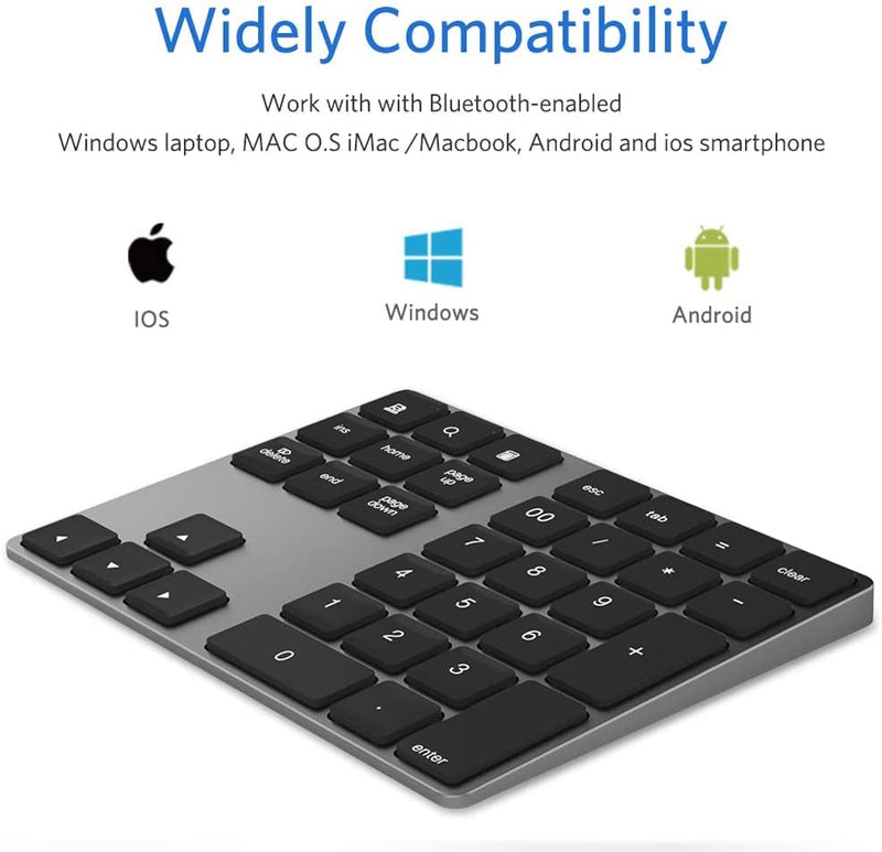 [Australia - AusPower] - Bluetooth Number Pad, Aluminum Rechargeable Numeric Keypad Wireless 34-Keys Number Keyboard Shortcut Keypad Numpad Data Entry Compatible for iMac Windows, MacBook Air/Pro and Laptop etc. Deep Black 