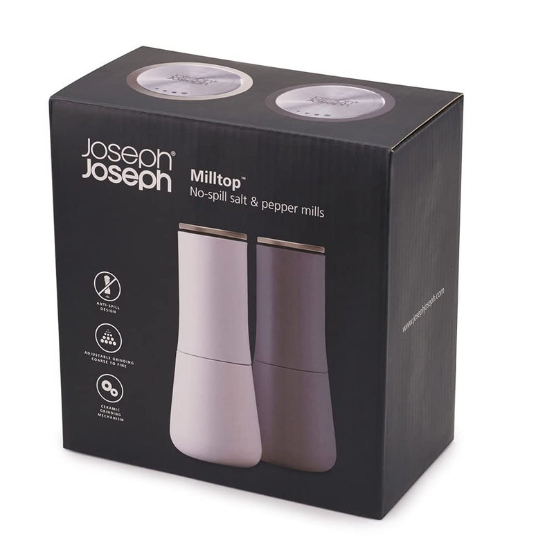 [Australia - AusPower] - Joseph Joseph - 95036 Joseph Joseph Milltop Salt and Pepper Grinder Set with Adjustable Grind Size Coarseness, Dark Gray/White, 2-piece 