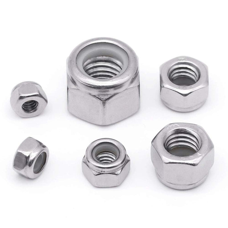 [Australia - AusPower] - 1/4"-20 (60 PCS) Stainless Steel Hex Locknuts with White Nylon Insert, Stainless Steel 304 (18-8) Lock Nuts, Bright Finish, Full Thread, Hex Drive 1/4"-20 (60 PCS) 