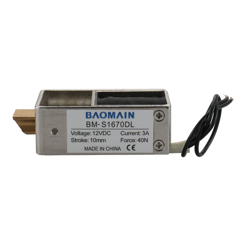 [Australia - AusPower] - Baomain Solenoid Electromagnet JF-S1670DL DC 12V 3A Opening Frame 10mm Stroke 40N Force Solenoid for Door Lock 