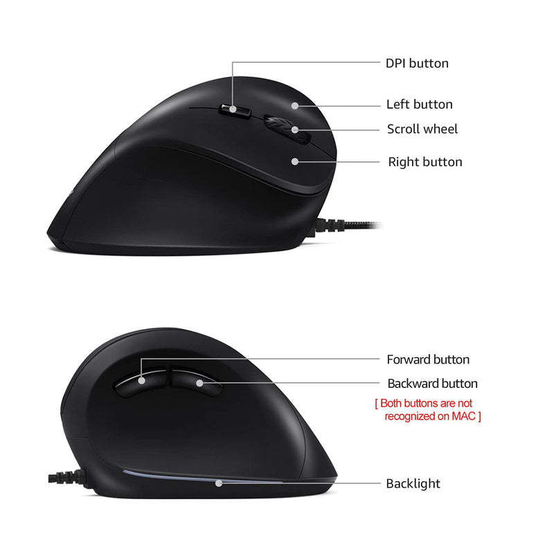 [Australia - AusPower] - AUTLEY Wired Ergonomic Mouse, USB Computer Vertical Mouse, 1000/1600/2400/3200 DPI, 5.9ft Cord, Better for Large Hands (M19W) 