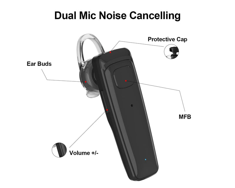 [Australia - AusPower] - ADADPU Bluetooth Headset - V5.0 Wireless Handsfree Earpiece Built-in Dual Mic Noise Cancelling, 10 Days Standby 16Hrs HD Talktime Ultralight Headset for iPhone Android Samsung Laptop(Black) 