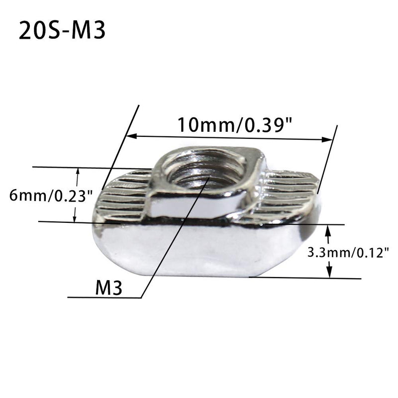 [Australia - AusPower] - KOOTANS 100pcs 2020 Series M3 Thread T Nuts Hammer Head Fastener Nut Sliding T-Nut for 20 Series Aluminum Extrusion Profile T Slot 6mm 20S-M3 
