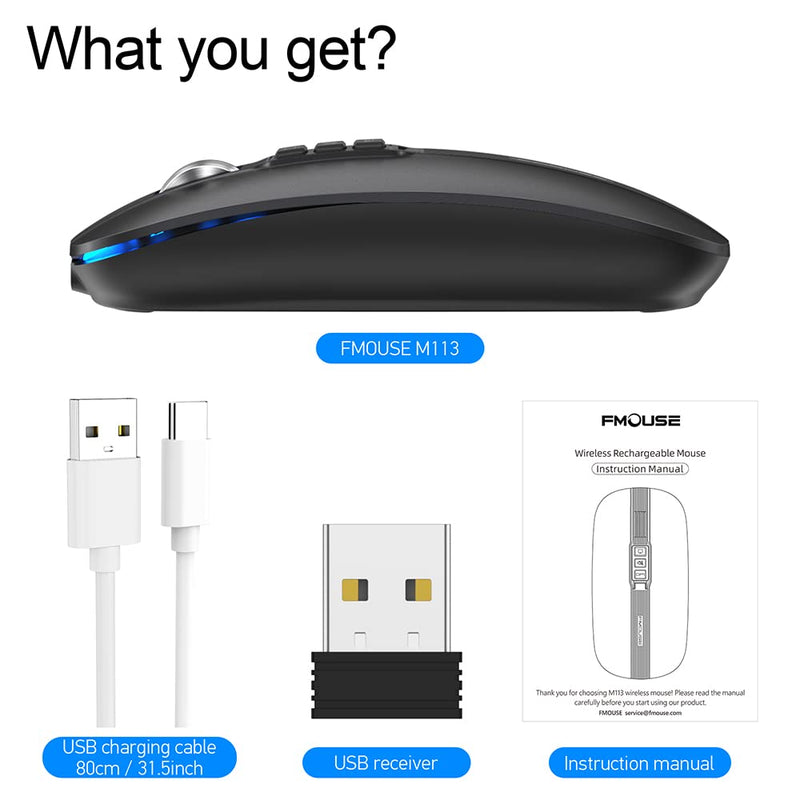 [Australia - AusPower] - FMOUSE Silent Wireless Mouse, Slim Silent Mouse with USB Receiver, Wireless & Bluetooth 5.1 Dual Mode 2400 DPI, Quick Mute & Desktop Return Button, Rechargeable Mice for PC, Laptop, Desktop (Grey) Grey 