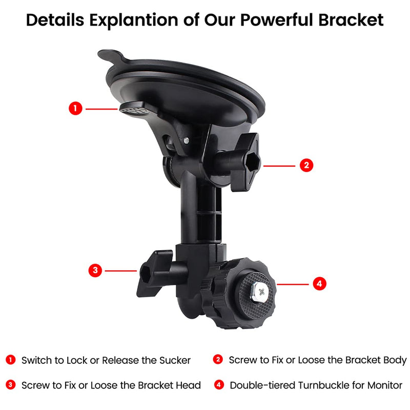 [Australia - AusPower] - Vehicle Windshield Suction Cup Bracket for 7Inch 9 Inch Display Monitor, GreenYi Super Powerful Mount Holder for Most Sizes of Monitors in Backup Monitoring System 