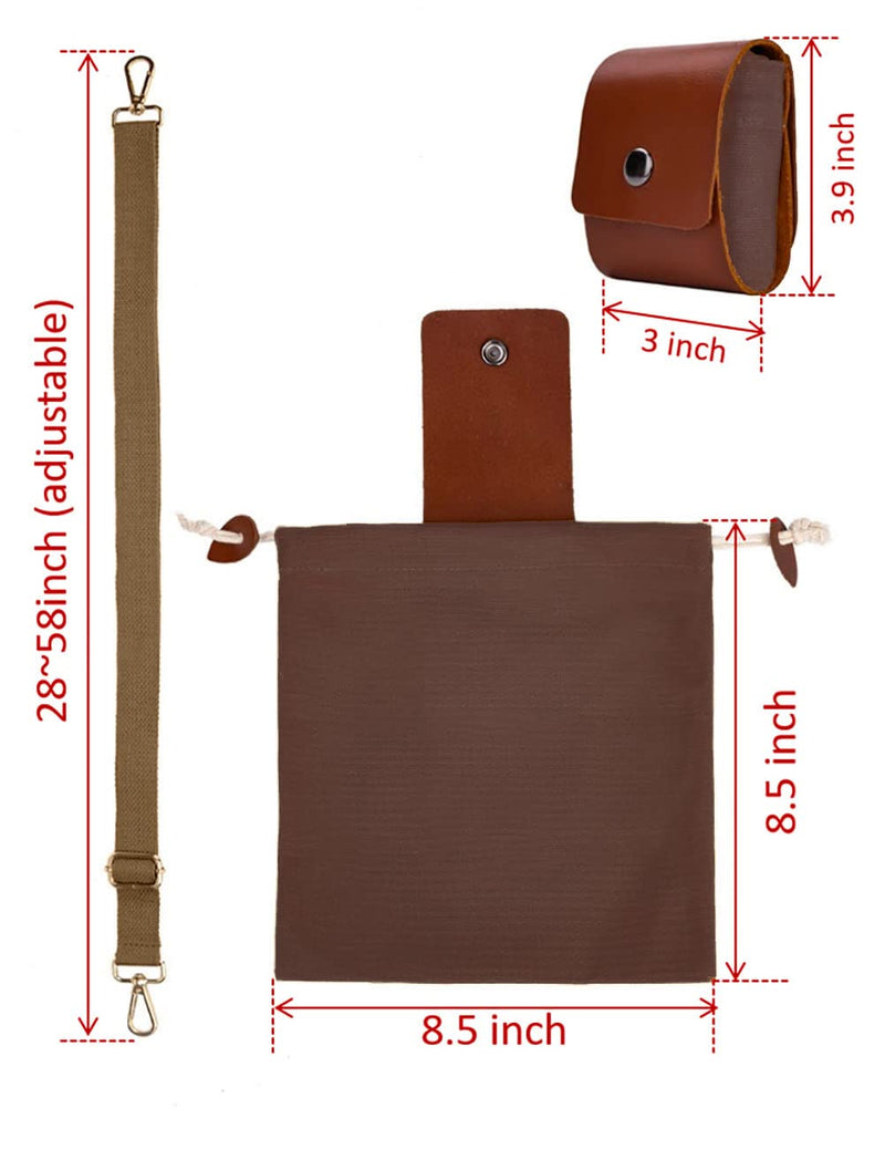 [Australia - AusPower] - Foraging Bag, Canvas Foraging Pouch for Hiking, Bushcraft, Collapsible Belt Bag for Collecting Mushrooms, Seashells, Rocks with Adjustable Shoulder Strap (Brown) Brown 