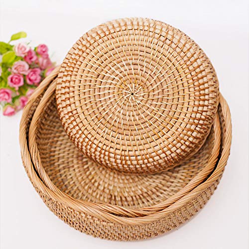 [Australia - AusPower] - Rattan Round Fruit Baskets, Wicker Storage Bowls, Natural Woven Serving Basket Bowls, Decorative Baskets for Kitchen Counter Organizing, set of 3 Wave 
