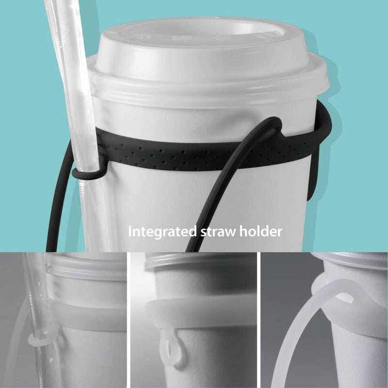 [Australia - AusPower] - Bone Cup Tie, Portable Cup Carrier, To Go Cold Cup and Hot Cup, Drink Carrier for Coffee Cup Delivery, Reusable Takeout Silicone Coffee Carrier with Handle Tie - White 