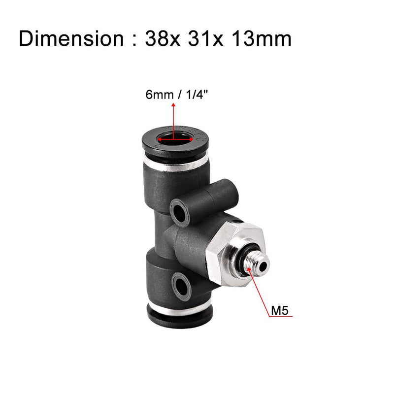 [Australia - AusPower] - uxcell Plastic Tee Push to Connect Tube Fittings 6mm Tube OD X M5 Male Thread Push Lock 3pcs 