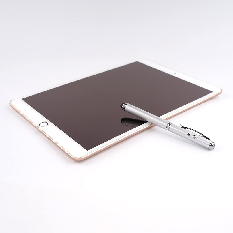 [Australia - AusPower] - Metal multi-function pen, touch screen stylus, flashlight with white light, infrared, creative Christmas and birthday gifts (1 Silver) 