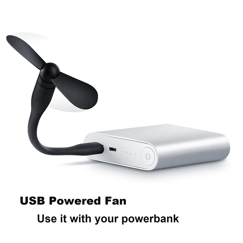 [Australia - AusPower] - Sokelinn-six USB Flexible Fan, Mini Portable Cooling Fans USB Powered for Power Bank Laptop PC AC Charger - 2 Pack (Black) Black 