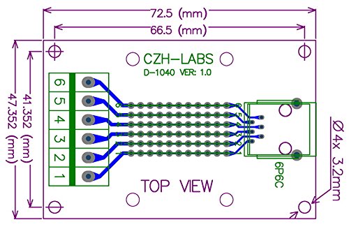 [Australia - AusPower] - Electronics-Salon RJ11/RJ12 6P6C DIN Rail Mount Interface Module, Vertical Jack. 