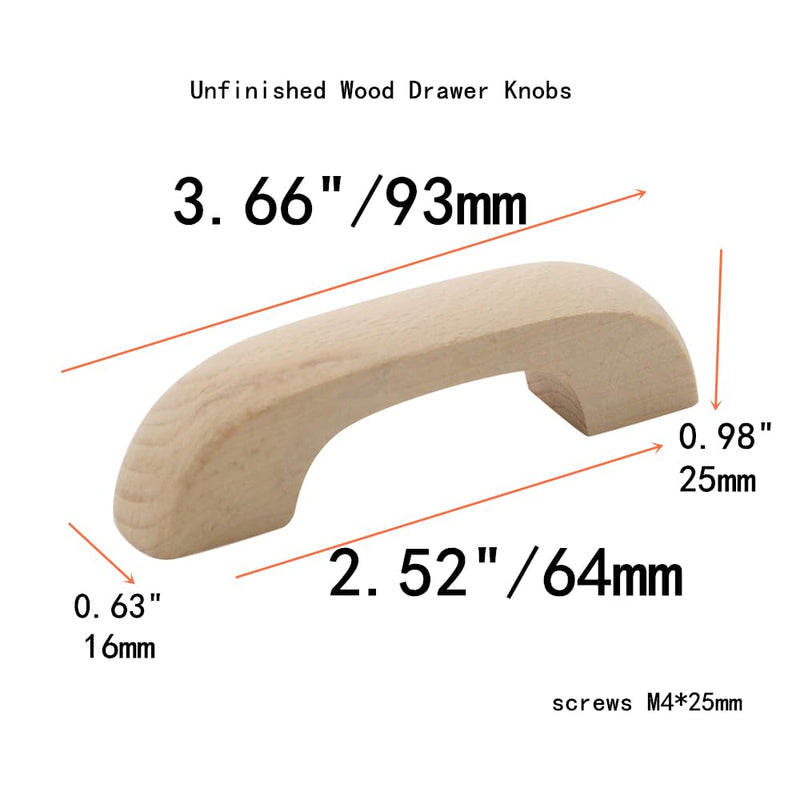 [Australia - AusPower] - Tsnamay 6Pcs Unfinished Wood Drawer Knobs Pulls Handles,Unpainted Paintable Wooden Handles Cupboard Closet Drawer Handle Pull,Length 3.66",Hole Dis.2.52" 6 H 2.52"/64mm 