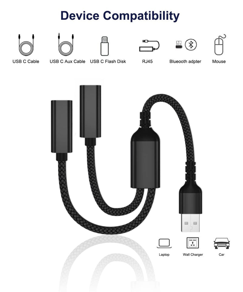 [Australia - AusPower] - USB Male to Double USB C Female Adapter,Type A Charger Cable Dual Two Splitter for MagSafe,Apple Watch iWatch Series 7,iPhone 11 12 13 Pro Max,SE,iPad Air 4 4th 5 5th 8 8th 9 9th Mini 6 6th Generation Black 